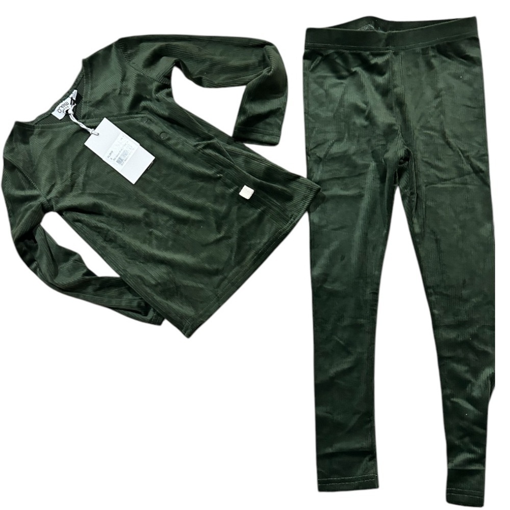 Crew Basic Ribbed Velour Wrap Set in Olive size 5